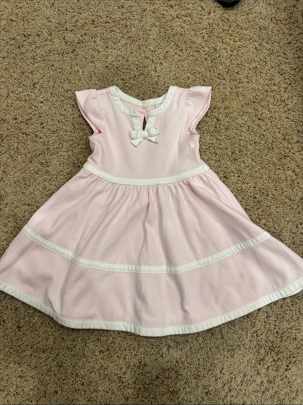 Janie And Jack Light Pink Dress With White Trim And Bow